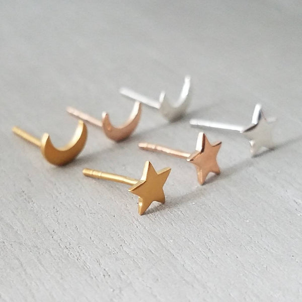 Moon and Star Stud Earrings