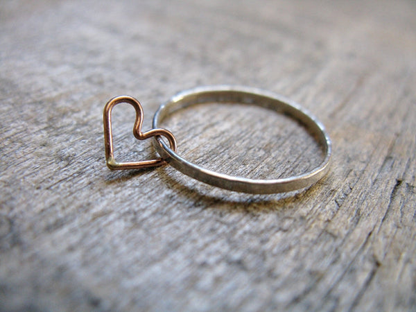 Floating Heart Sterling Silver Stacking Ring