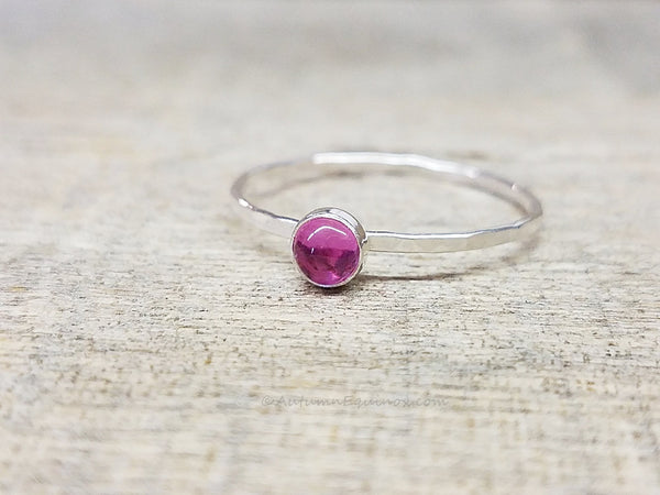 Pink Sapphire Ring Sterling Silver Stacking Ring