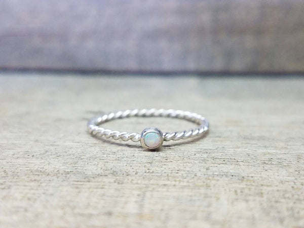 Opal Twist Ring Sterling Silver Stacking Ring