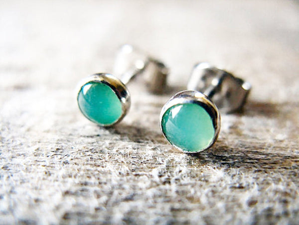 Green Chrysoprase Stud Earrings Sterling Silver