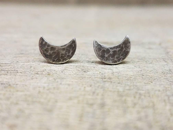 Crescent Moon Stud Earrings Sterling Silver