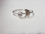 Rainbow Moonstone Ring in Sterling Silver Crescent Moon Ring