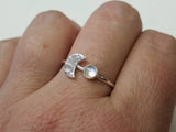 Rainbow Moonstone Ring in Sterling Silver Crescent Moon Ring