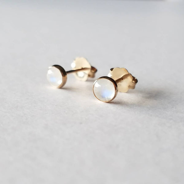 Gold Rainbow Moonstone Earrings