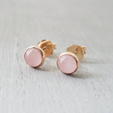 Rose Quartz Stud Earrings in Gold