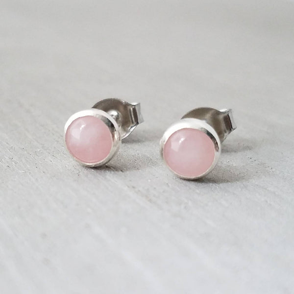 Rose Quartz Stud Earrings in Sterling Silver