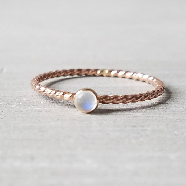 Rose Gold Rainbow Moonstone Twist Ring