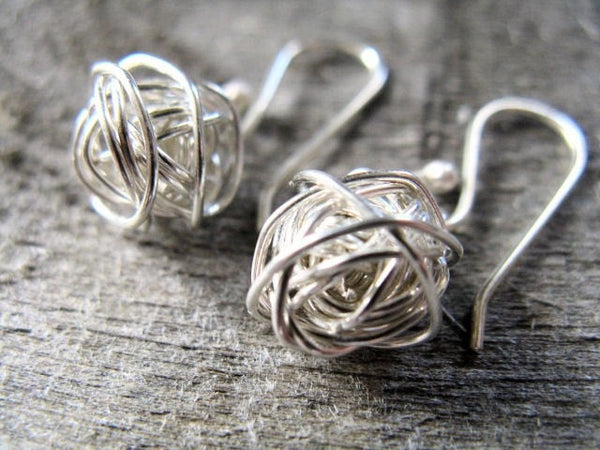 Sterling silver yarn ball earrings