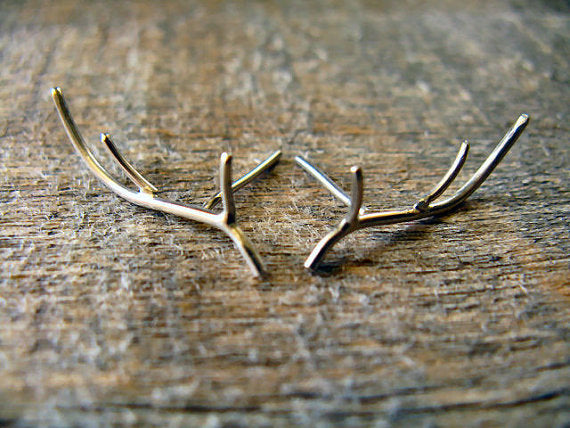 Sterling Silver Antler Earrings