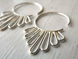 Flower Petal Hoop Earrings in Sterling Silver