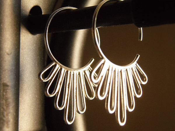 Flower Petal Hoop Earrings in Sterling Silver