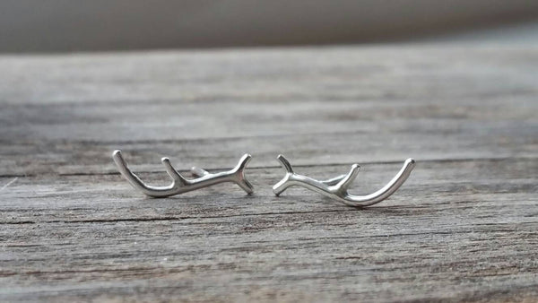 Small Sterling Silver Antler Earrings