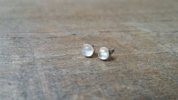 Rainbow Moonstone Stud Earrings Sterling Silver